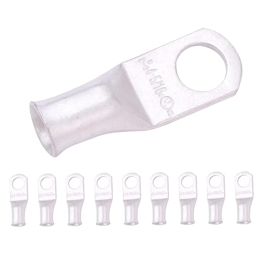 SELTERM 10pcs 4 AWG-5/16" Stud Tinned Copper Wire Lugs, Heavy Duty Battery Cable Ends,4 Guage Ring Terminals, UL Battery Lugs Marine Grade Copper Eyelets Electrical Battery Terminal Connectors