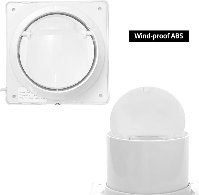 QWORK 4 Inch Wall-Mounted Exhaust Fan, 12W Efficiency, ABS Construction, Pull Cord Switch, Anti-Backflow Check Valve, Ideal for Bathroom Vents, Grow Tents, Kitchens, and More
