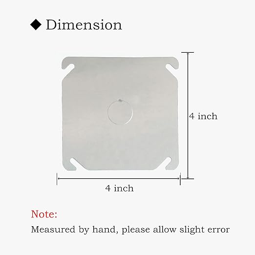 4 Packs Square Electrical Box Cover with 1/2 Inch Knockout, 4 Inch Metal Junction Box Covers, Flat Outlet Box Plate with Angled Mounting Slots for 4 inch Square Box