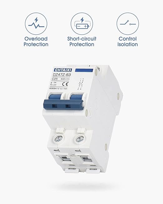 DC Miniature Circuit Breaker, 2 Pole 500V 25 Amp Isolator for Solar PV System, Thermal Magnetic Trip, DIN Rail Mount, Chtaixi DC Disconnect Switch C25