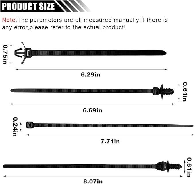 120PCS Car Push Mount Cable Zip Tie, Heavy Duty Fastener Cable Clip Self Locking Cable Strap Compatible with Boat Trailer, Nylon Engine Bay Wire Harness Restraint Tie Wrap for Indoor Outdoor