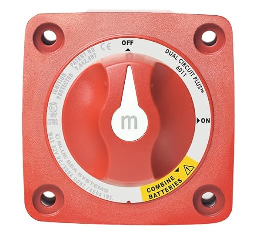 Blue Sea Systems Mini Dual Circuit Plus Battery Switch, Red, 6011 m‑Series