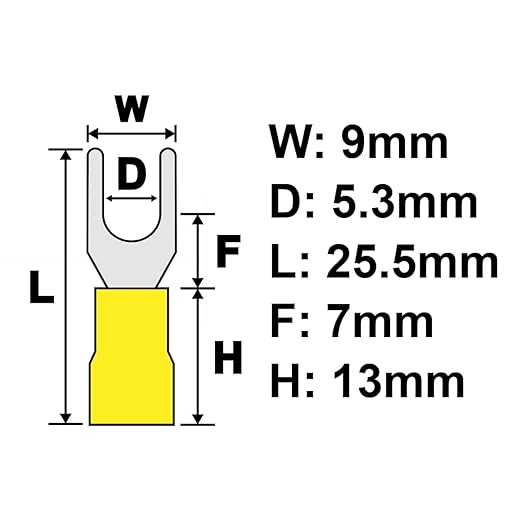 PAPUGA 25PCS 12-10 AWG (4-6 mm2) #10 / M5 Insulated Fork Spade Crimp Connector, 600V 48A, CE RoHS Power Lug for Inverter Solar & Marine Wiring, Automotive & Marine