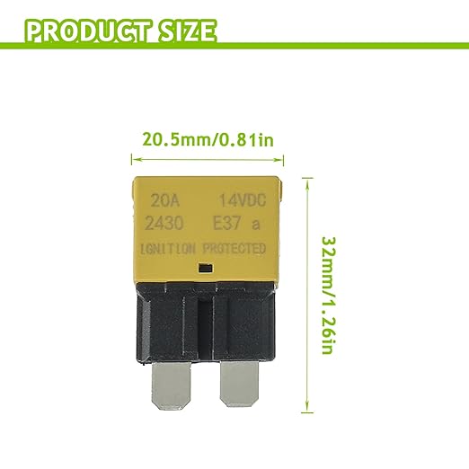 20A DC 12V-14V Auto Reset Circuit Breaker ATC/ATO Low Profile T1 Mini Blade Fuses Breakers for Car Trucks Marine Boat RV Solar and More,2 Pack