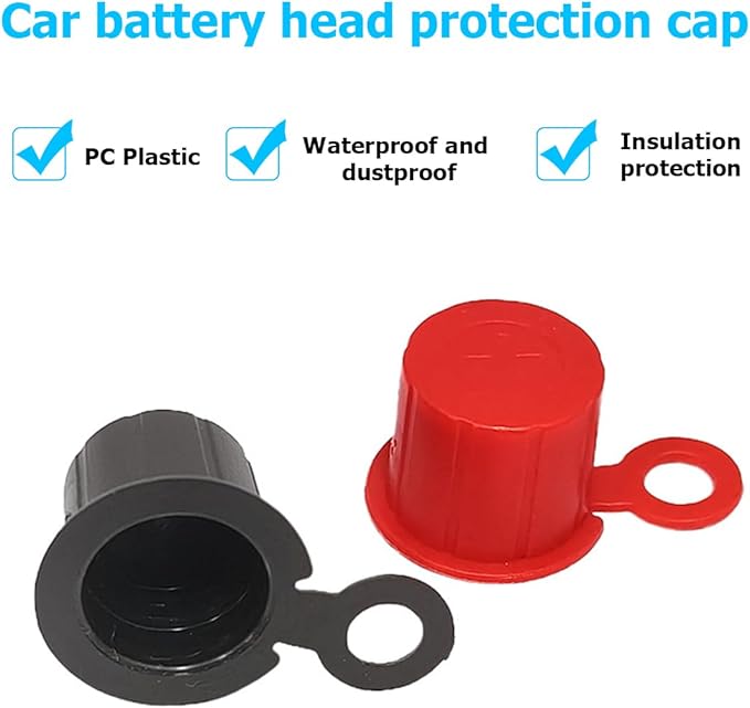 Mandark Car Battery Terminal Cover, 4PCS Vehicle Battery Top Post Cap with Washers, Automotive Battery Stud Terminal Insulator Protector Accessories, Universal for SUV, Sedan, Truck (Black/Red)