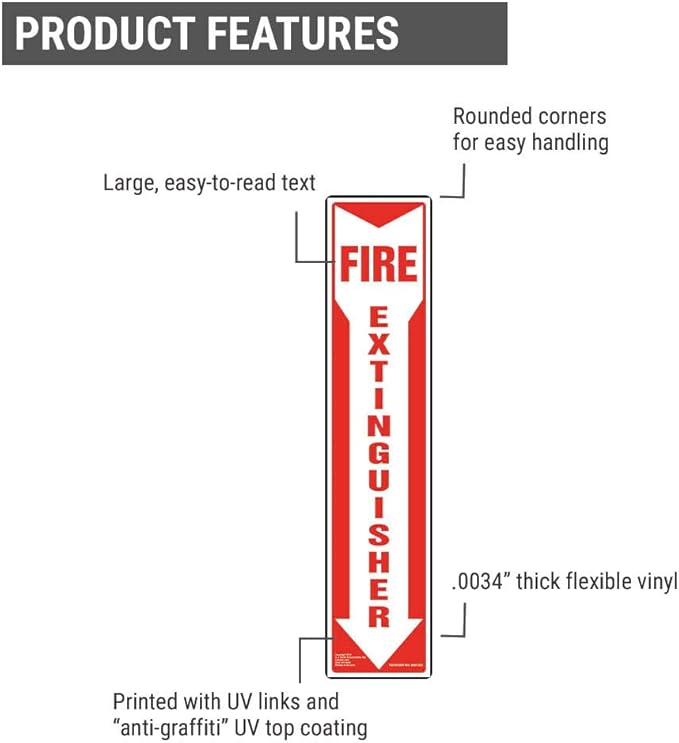 Fire Extinguisher Sign 2-pk. with Vertical Red & White Down Arrow, 4" x 18" Permanent Self Adhesive Vinyl with Rounded Corners, J. J. Keller & Associates, Inc.