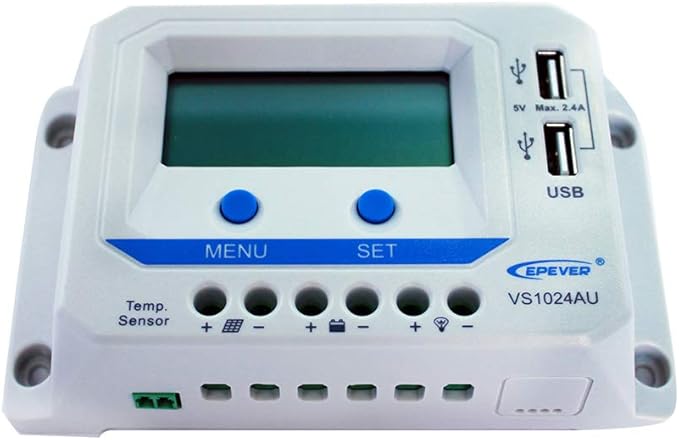 EPEVER 10A Charge Controller PWM 12V/24V Solar Panel with Dual USB Ports Output and LCD Display for Solar System (VS1024AU)