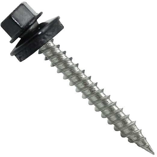 Stainless Steel Metal Roofing Screws (250) 9 x 1-1/2" BLACK hex head sheet metal roofing screw. Self-Piercing (SP) tip metal to wood siding screws EPDM washer