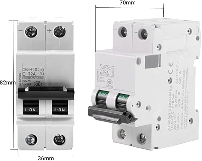 DC Circuit Breaker, Miniature Air Circuit Breaker, 1pc 250V DC 2P Low Voltage 16A/32A/63A, Solar Energy Switch Short Circuit (16A)