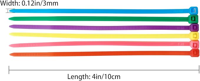 QDiShi 600pcs Small Colored Zip Ties 4 Inch Multi-Color Zip Wire Tie for Deco Mesh Wreath Supplies, Colorful Plastic Ties Yellow, Blue, Red, Green, Pink, Purple Zip Ties (100 per color)
