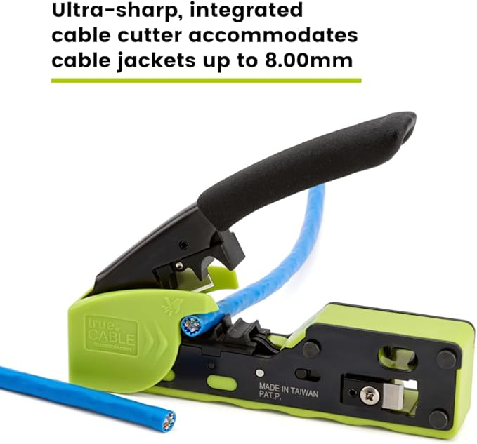 trueCABLE Crimp Tool for Pass Through RJ45 All-in-One Ethernet Tool: Crimp, Cut, Score - Works with Cat5e, Cat6, Cat6A Shielded and Unshielded Connectors