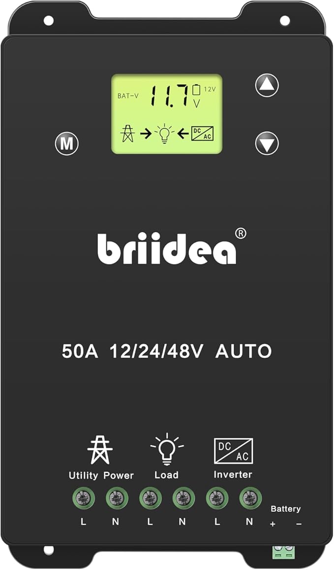 briidea Automatic Transfer Switch, 50A 5500 Watt ATS Dual Power Controller for Off Grid Solar Wind Systems DC 12V 24V 48V AC 110V 220V, Black