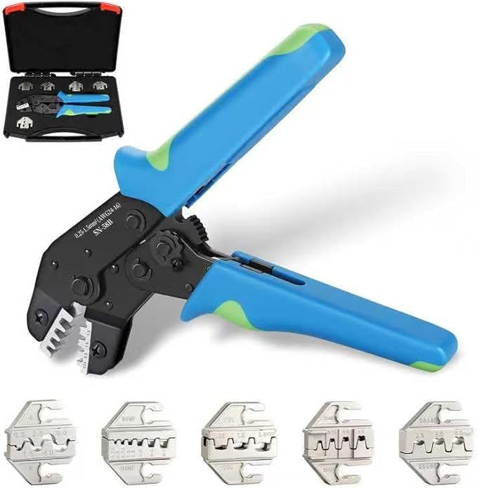 6PCS Crimping Tool Set - Ratchet Wire Crimper Tool for Heat Shrink,Insulated Nylon,Non-Insulated,Open Barrel Terminals,Ferrule Wire End,Solar Connectors