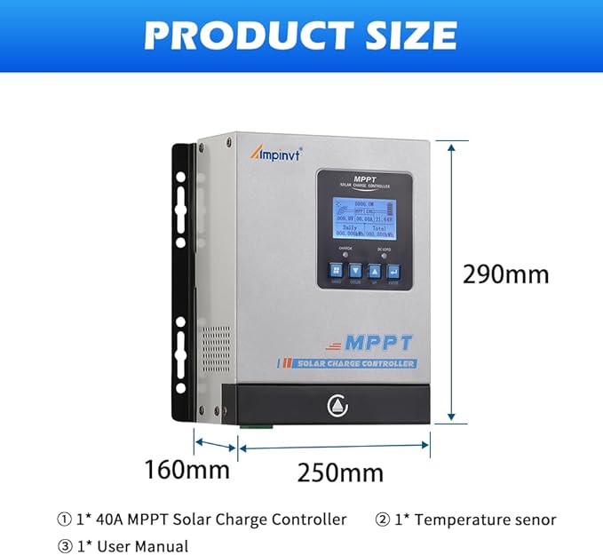 40A Solar Panel Charge Controller MPPT, Solar Battery Regulator 12v 24v 36v 48v auto max 150v PV Input, fit for Sealed Gel AGM Flooded Lithium Battery…