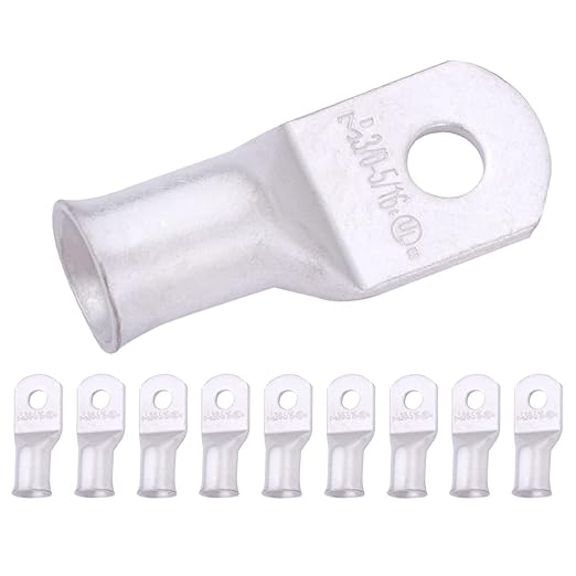 SELTERM 10pcs 3/0 AWG-5/16" Stud Tinned Copper Wire Lugs, Heavy Duty Battery Cable Ends,000 Gauge Ring Terminals, UL Battery Lugs Marine Grade Copper Eyelets Electrical Battery Terminal Connectors