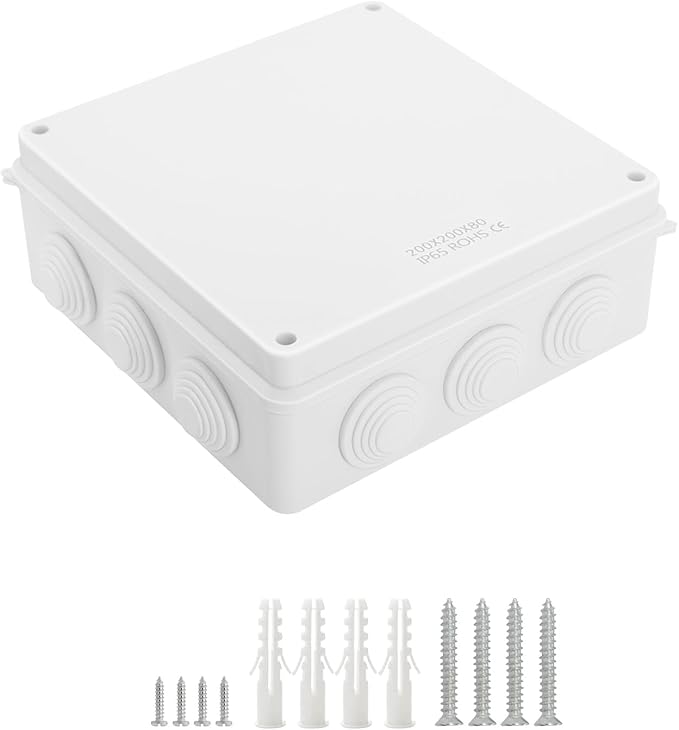 LeMotech ABS Plastic Dustproof Waterproof IP65 Junction Box Universal Electrical Project Enclosure White 7.9 x 7.9 x 3.1 inch (200 x 200 x 80 mm)