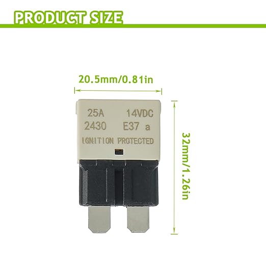25A DC 12V-14V Auto Reset Circuit Breaker ATC/ATO Low Profile T1 Mini Blade Fuses Breakers for Car Trucks Marine Boat RV Solar and More,2 Pack