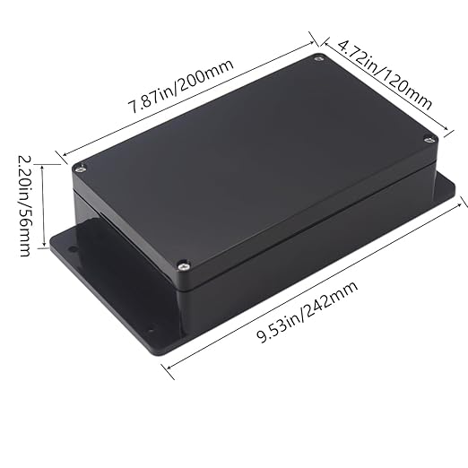 Junction Box IP65 Waterproof ABS Plastic Electrical Project Case Power Junction Boxes, Project Box with Fixed Ear Black 7.87x4.72x2.2 inch (200 x 120 x56 mm)