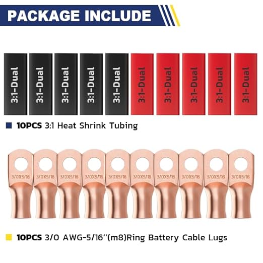 haisstronica 10pcs 3/0 AWG - 5/16"(M8) Battery Cable Lugs, Heavy Duty Copper Wire Lugs with 10pcs 3:1 Adhesive Heat Shrink Tubing, 000 Gauge Wire Lugs, Battery Terminal Connector, Battery Cable Ends