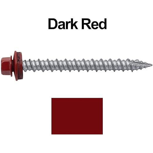 Jake Sales Metal Roofing Screws: (250) 10 x 2" Dark Red Hex Head. Self-starting, EPDM Washer, Galvanized, Painted Head