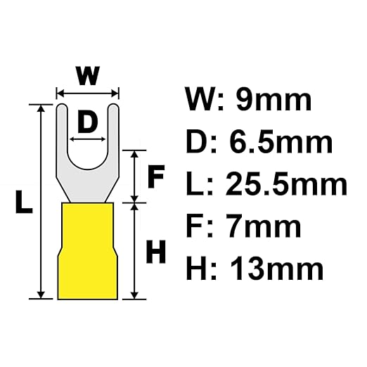 PAPUGA 25PCS 12-10 AWG (4-6 mm2) 1/4" / M6 Narrow Version Insulated Fork Spade Crimp Connector, 600V 48A, CE RoHS Automotive Electrical Crimp Terminal, Appliance & HVAC