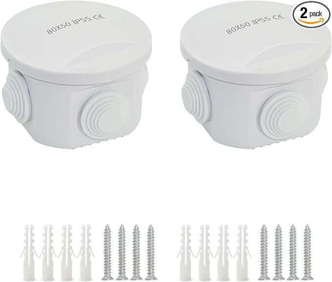 LeMotech Junction Box, ABS Plastic IP55 Water Resistant and Dustproof, Universal Electrical Enclosure, Outdoor and Indoor Project Box D3.1 x H2.4 inch (D80 x H60 mm) (Pack of 2)