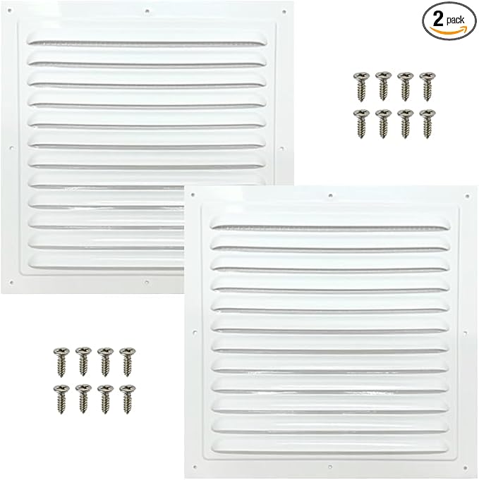 2pcs Attic Vents Gable Vents for Shed Shed Vent Kit with Screen Mesh Square Vent Louvered Vent Grille for Storage Shed Garage Ceiling Exterior Door House Attic (White,10 x 10 Inch)
