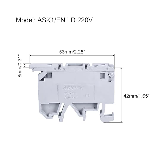 MECCANIXITY DIN Rail Mount Fuse Holder Terminal Blocks Grey ASK1/EN LD 220V Pack of 5