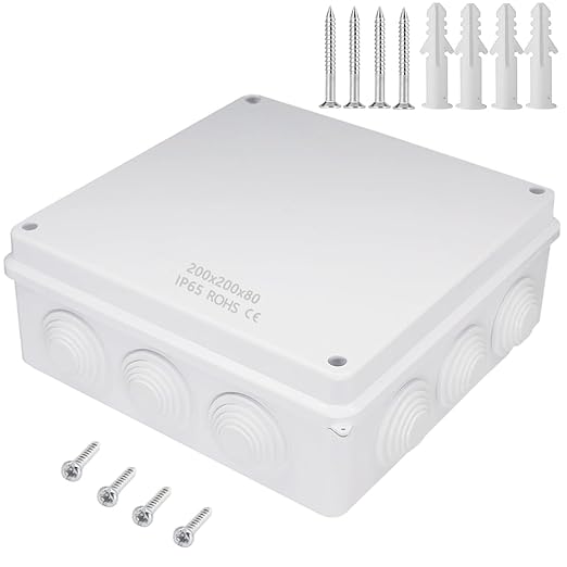 Zulkit Junction Box ABS Plastic Dustproof Waterproof IP65 Universal Electrical Boxes Project Enclosure White 7.9 x 7.9 x 3.1 inch (200 x 200 x 80mm)