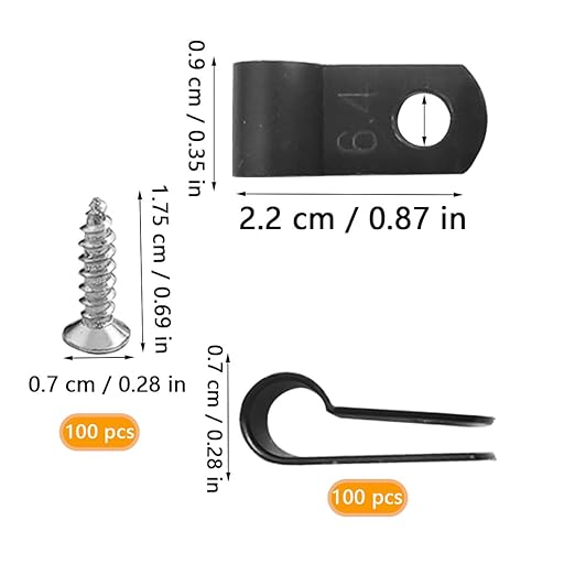 100 PCS Wiring Harness P-Style Mounting Clips, Cable Clamp R-Type, Nylon Screw Mounting Cord Fastener Clips with Screws, Cable Clamp 1/4 Black R Type for Wire Management
