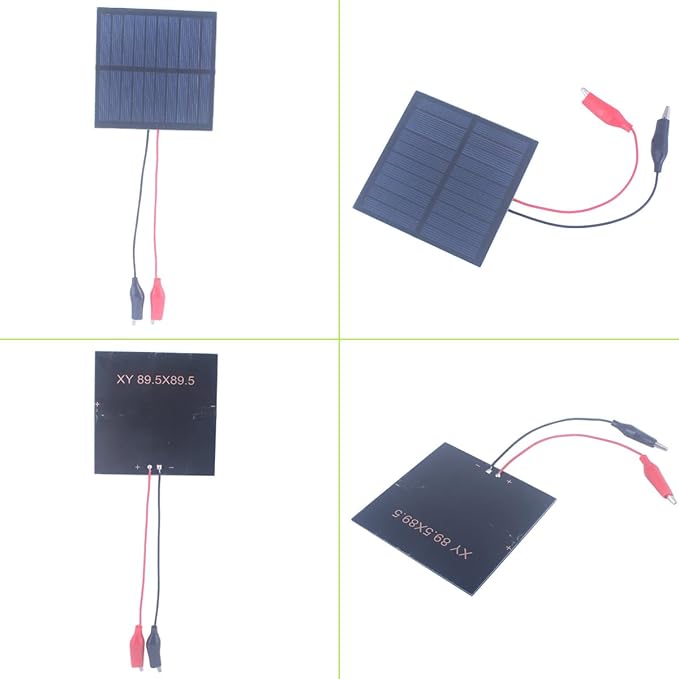 5 Pcs Small Solar Panels,1W 5V 200ma Mini Solar Panel Photovoltaic Solar Cells Charger Kits with Wire Clip 89.5mm*89.5mm for Phone DIY Electric Toy Light (5Pcs 5V+Wire Clip)