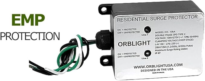 ORBLIGHT Whole House Surge Protector, 260kA, EMP, Lightning, Solar Flare, CME & Power Surge Protection, Shield Technology, IP67 Waterproof, Heavy-Duty Home Electrical Panel Device