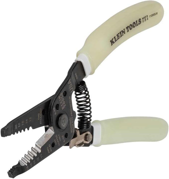 Klein Tools 11055GLW Wire Stripper / Cutter, Made in USA, Klein-Kurve Stripper / Cutter, 10-18 AWG Solid, 12-20 AWG Stranded Wire, Glow in the Dark Grips