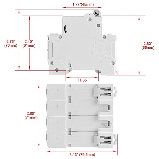 Heschen DC Miniature Circuit Breaker, HSB6C-DC, 4 Poles, DC1000V 40A, Photovoltaic Circuit Breaker, for Solar PV System Solar Panels Grid System, 35mm DIN Rail Mounting