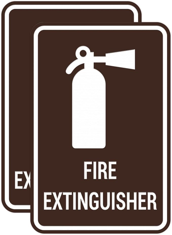 Signs ByLITA Portrait Round Fire Extinguisher Sign with Adhesive Tape, Mounts On Any Flat Surface (Dark Brown) - Medium (2 Pack)