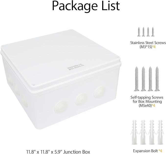 LeMotech Junction Box, ABS Plastic IP65 Waterproof and Dustproof, Universal Electrical Enclosure, Outdoor and Indoor Project Box 11.8X 11.8X 5.9 inch (300 x 300 x 150 mm)