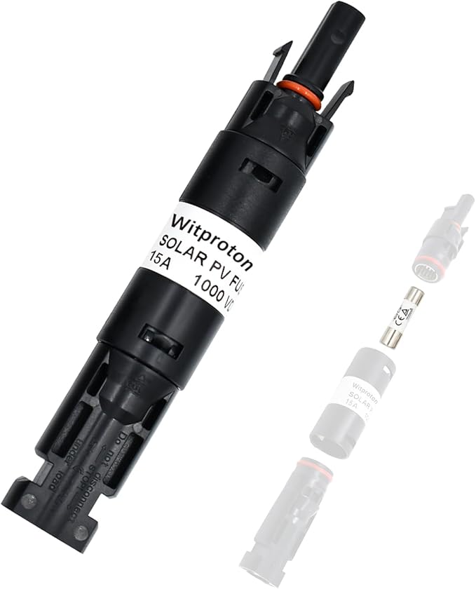 15A Solar in-line Fuse Holder, IP68 1000V for Solar Panel and Inverter in Photovoltaic System, Male and Female Connector with 1 Fuse