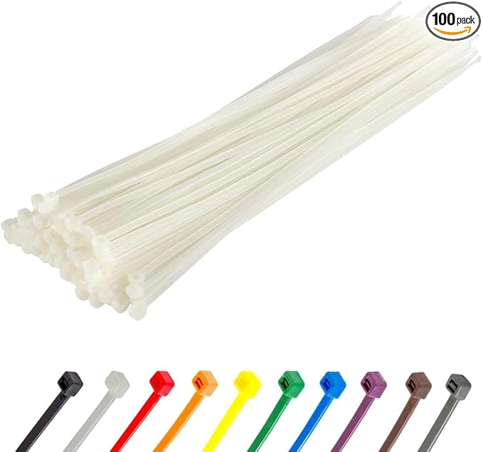 GTSE 12 Inch White/Clear Zip Ties, 100 Pack, 40lb Strength, UV Resistant Long Nylon Cable Ties, Self-Locking 12" Tie Wraps