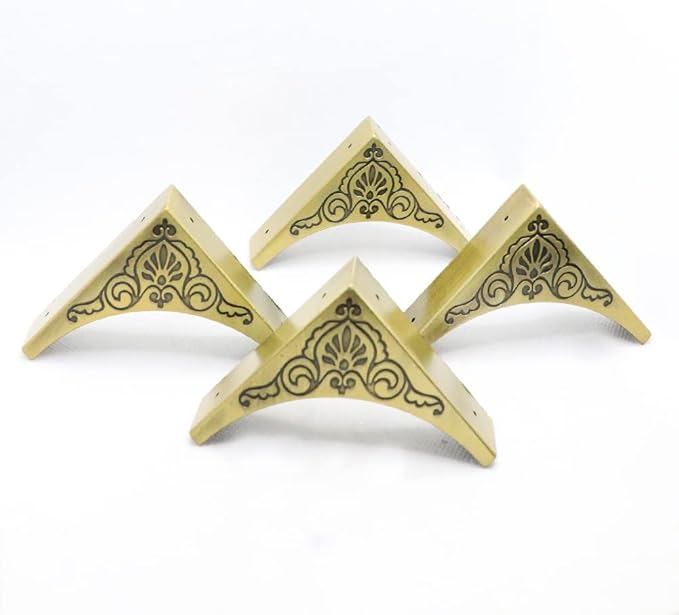 4Pcs Table Corner Protectors, 2.6"x2.6" Vintage Bronze Metal Corner Protector, Wooden Table Corner Guards, Triangle Edge Decorative, Metal Edge Safety Corner for Furniture Table Boxes Cabinet