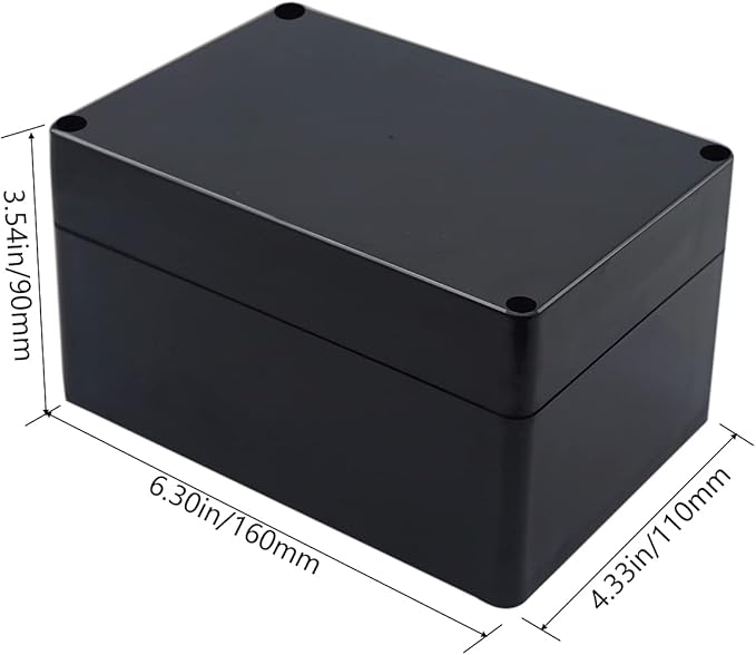 Project Box ABS Black Electrical Boxes IP65 Outdoor Waterproof Box Electronic Junction Box Power Enclosure with Cable Glands for DIY Project 6.3 x 4.33 x 3.54 inch (160x110x90mm)