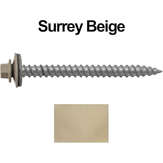 Metal Roofing Screws: (250) 12 x 2 Surrey Beige Hex Sheet Metal Roof Screw. Sharp Point Metal to Wood siding Screws. 5/8" EPDM Washer