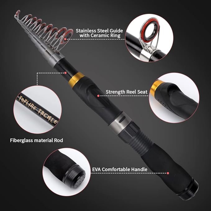 Collapsible Fishing Rod and Reel Combo, BalanZze Telescopic Fishing Rod with Spinning Reel, Portable Collapsible Fishing Pole Kit for Saltwater and Freshwater – Ideal Fishing Gift