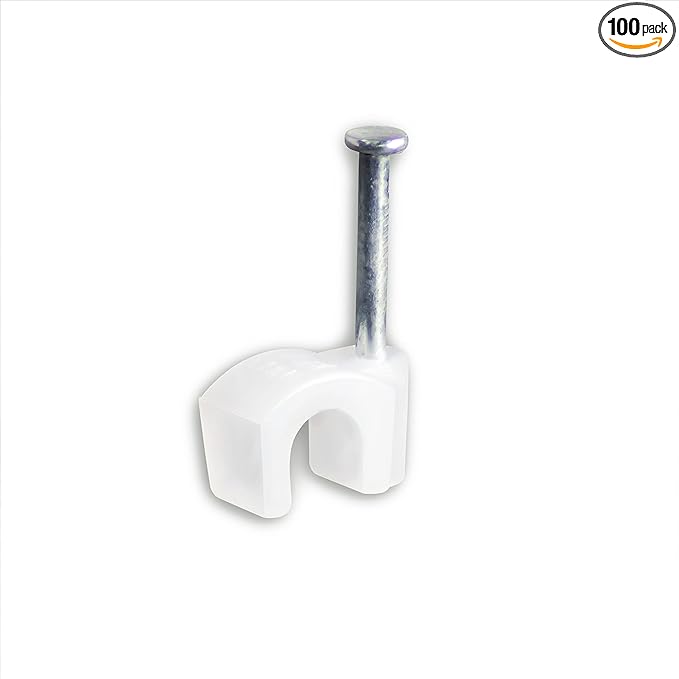 SatelliteSale Single Nail White Round Clips for Ethernet Coaxial Telephone Cable TV Wire Cable Management 100 Pcs
