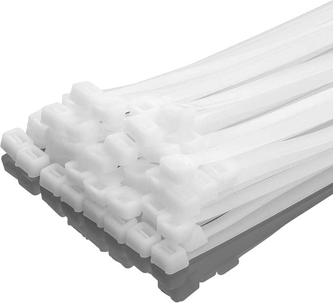 XINGO 12 Inch White Zip Ties Heavy Duty 100 Pack, 120 LBS Tensile Strength, Premium Nylon Cable Wire Ties, Self-locking Plastic Ties for Indoor and Outdoor Use