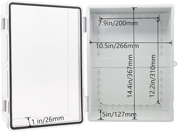 Waterproof Outdoor Electrical Box Junction Box Weatherproof IP67 ABS Plastic Enclosure Switch Router Project Box with Mounting Plate with Wall Bracket 2 Cable Glands Clear 15.4"x11.4"x6.3"