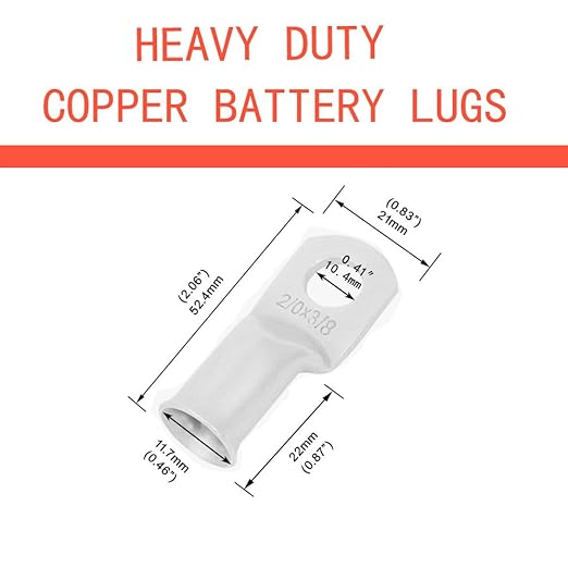 2/0 AWG 3/8" Stud (10 pcs.) Battery Ring Terminal 2/0 awg lugs 2 Gauge Connectors Heavy Duty Wire Lugs Battery Cable Ends Tubular Ring Terminal Battery Terminal Connectors Tinned Copper Eyelets