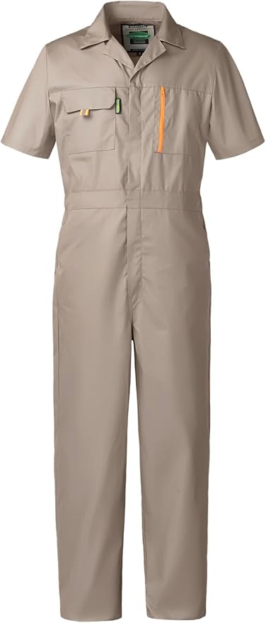 Mens Short Sleeve Coveralls Work Mechanics Jumpsuit Summer Overall Work Suit Breathable Crawl Suit Coverall