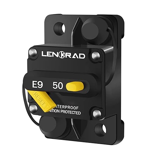 LENKRAD 50amp Marine Circuit Breaker Resettable 50A with Manual Reset Switch Button for Boat Trolling RV Yacht, 12V - 48V DC, Waterproof, Surface Mount(50 Amp Boat Circuit Breaker)