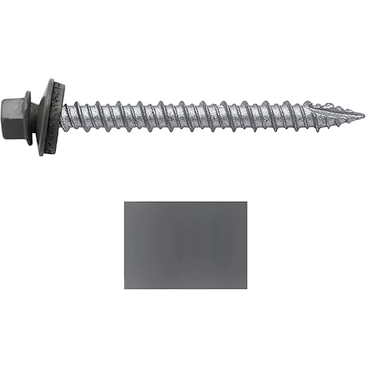 Metal ROOFING SCREWS: (250) 10 x 2" Charcoal Hex Head Sheet Metal Roof Screw. Self starting metal to wood siding screws. EPDM washer. Colored head