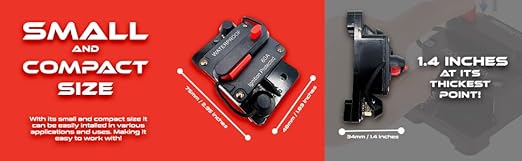 60Amp Circuit Breaker for Boat Trolling Motor Marine ATV Trailer Vehicles Battery Charger Golf Cart Solar System Inline Fuse with Manual Reset Switch Waterproof DC 12V-48V IP67